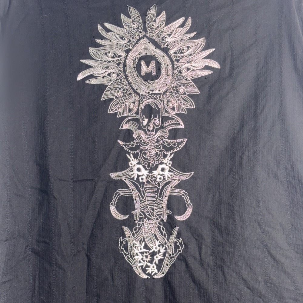Vintage 2XL Franky Max Y2K Cotton Black Button Up Embroidered Skull Shirt
